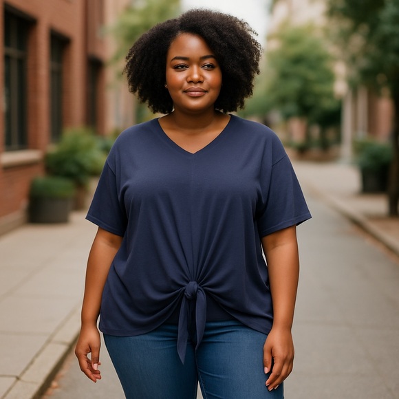 Chico's Front Tie Royal Blue Pima Cotton Blend Pullover Shirt Plus Size 4x #284 - Picture 1 of 6